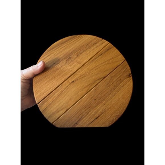 Bud Vase Flat Circle Hardwood Oak Butcher-block 1970s Large 8" Diameter MCM - Picture 9 of 9